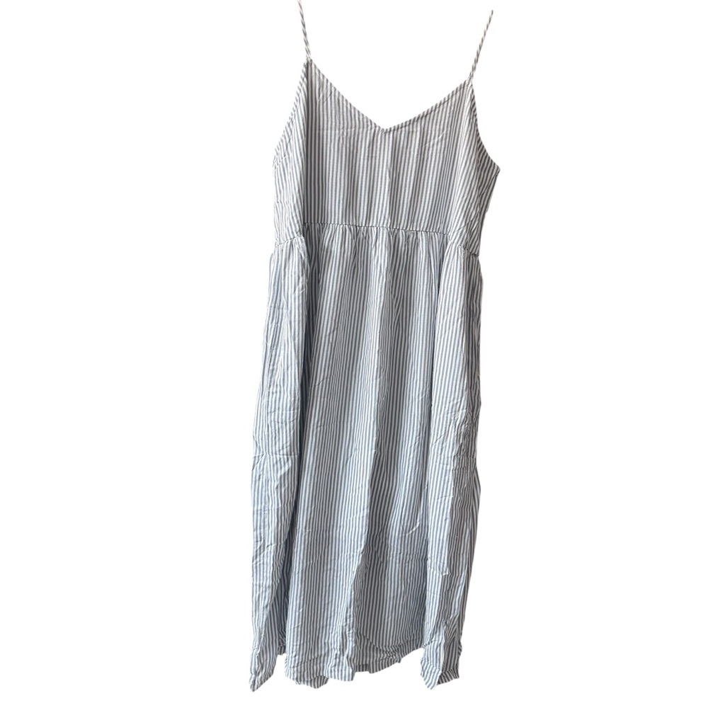Bobeau‎ Steel Blue and White Textured Striped Spaghetti Strap Sundress, Size XL